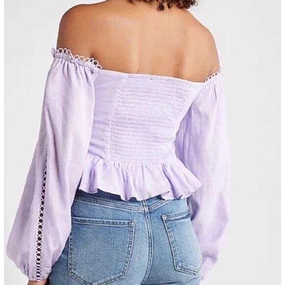 Express Off Shoulder Peplum Corset Cropped Blouse Ruffle Hem Purple Size XL - Picture 3 of 14